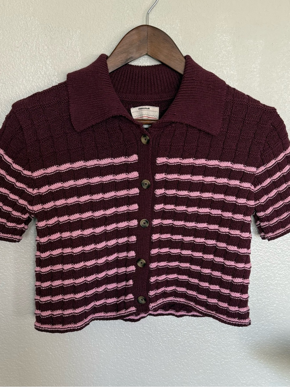 Kimchi Blue Plum and Light Pink Striped Knit Cardigan - Picture 2 of 3